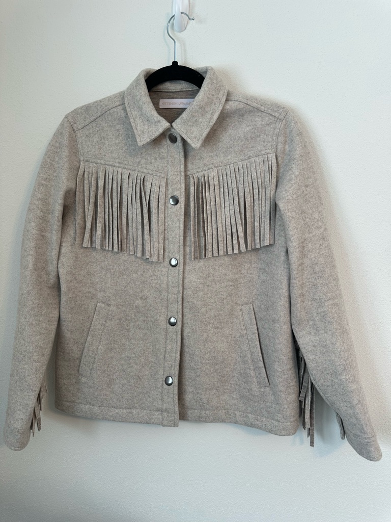 Flag & Anthem X Kittenish Fringe Jacket - Light Taupe Size Small Nwt
